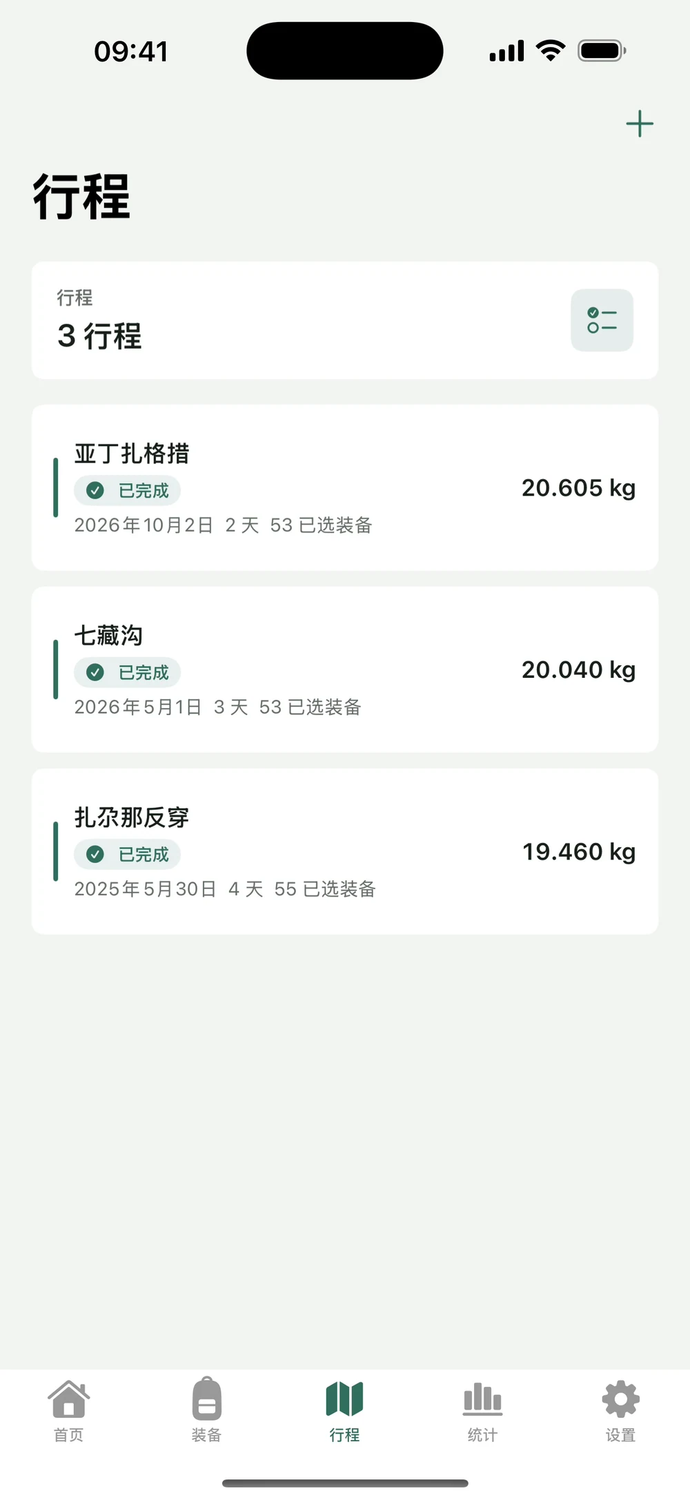 HikerKit 确认行程完成及形成行程回忆的结果 — 列表 已完成状态