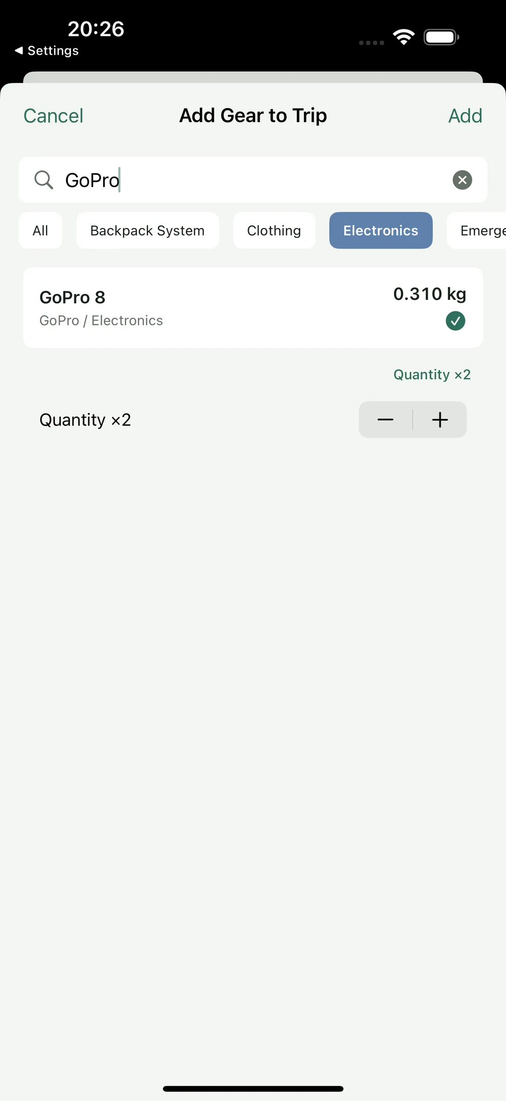 HikerKit 2.0 English interface — GoPro 8: Quantity ×2